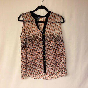 Aqua blouse SZ M sheer hi-low hem abstract print button down causal offi…